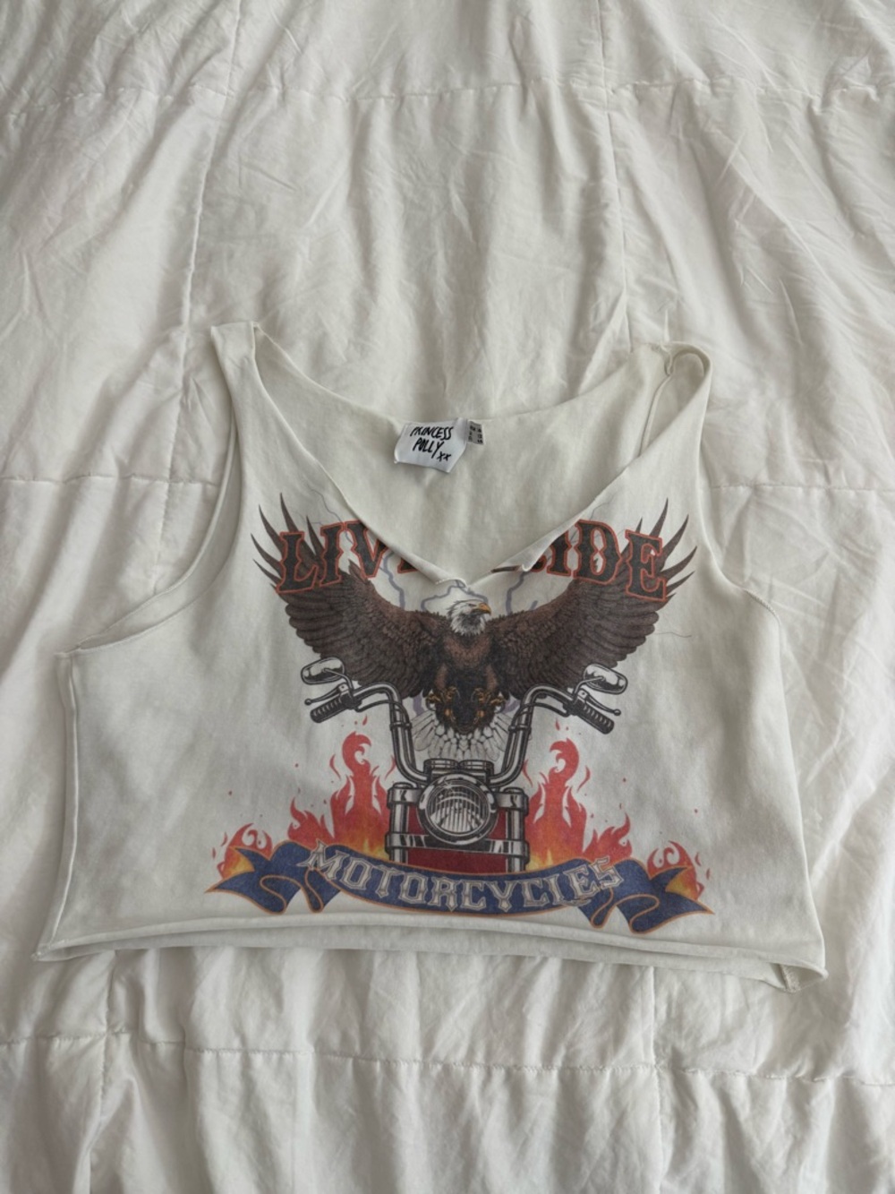 Princess Polly White Motorcycle Graphic Crop Tank